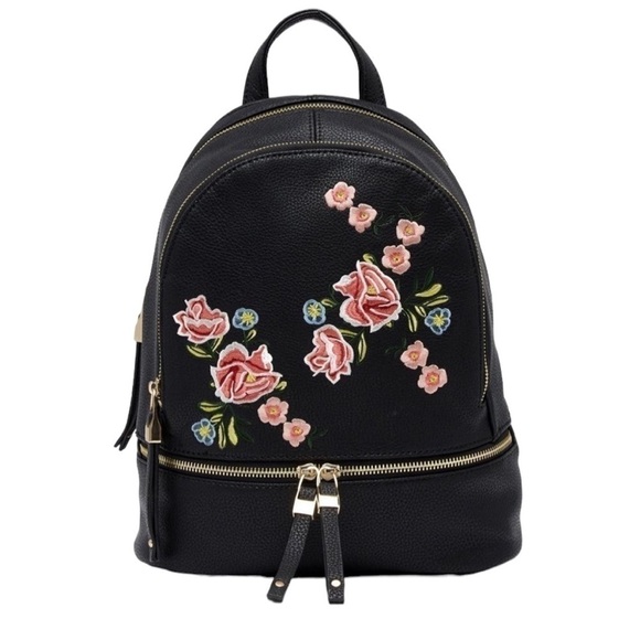 URBAN Expressions Rose Embroidered Vegan Leather Backpack - Picture 9 of 10